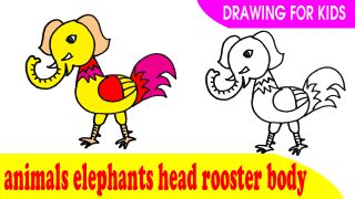 How to draw a animals elephants head rooster body