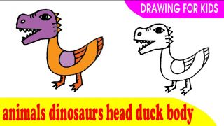 How to draw a animals dinosaurs head duck body