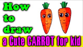 How to draw a Cute CARROT for kid