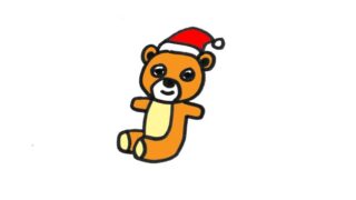 How to draw Teddy bear wearing a Christmas hat, Vẽ chú gấu bông đội mũ Giáng Sinh